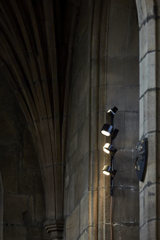 ERCO Optec spotlights illuminate Newcastle Cathedral, highlighting architectural details.