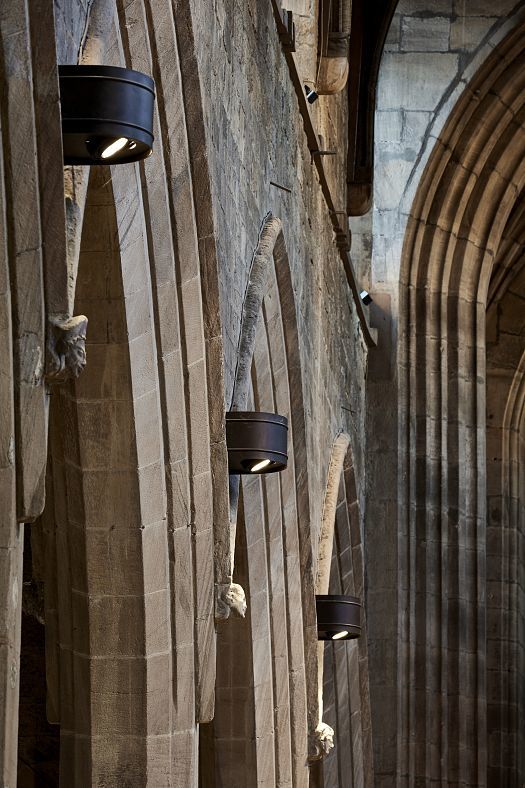 ERCO LED spotlights illuminate Newcastle Cathedral, providing sustainable lighting for historic architecture.