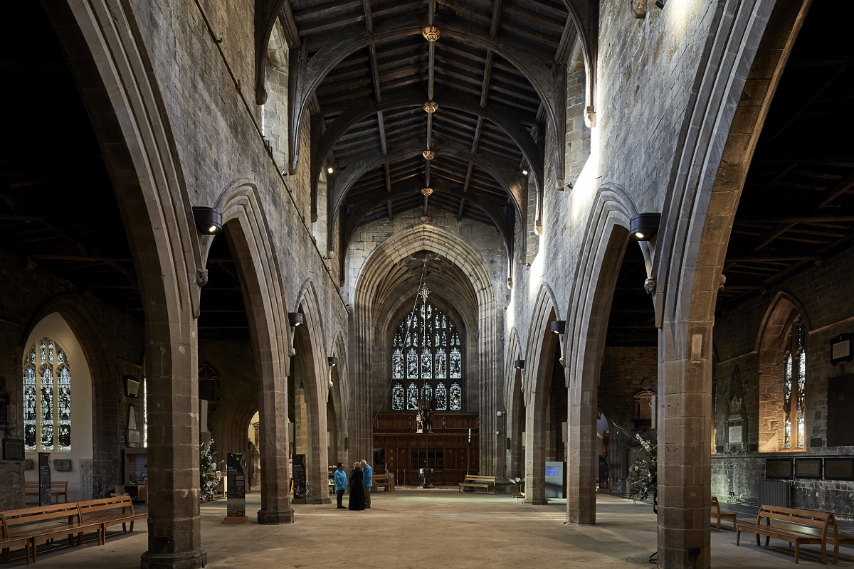 Interior of Newcastle Cathedral featuring ERCO LED lighting enhancing the architecture.