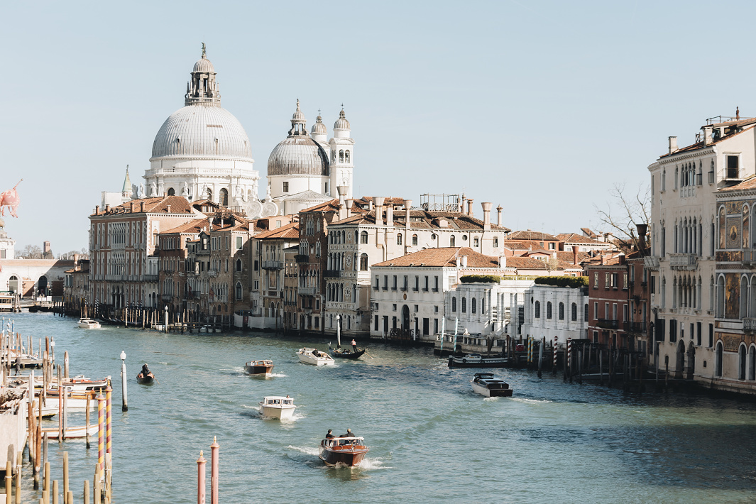 Grand Canal view with Santa Maria della Salute church in Venice.