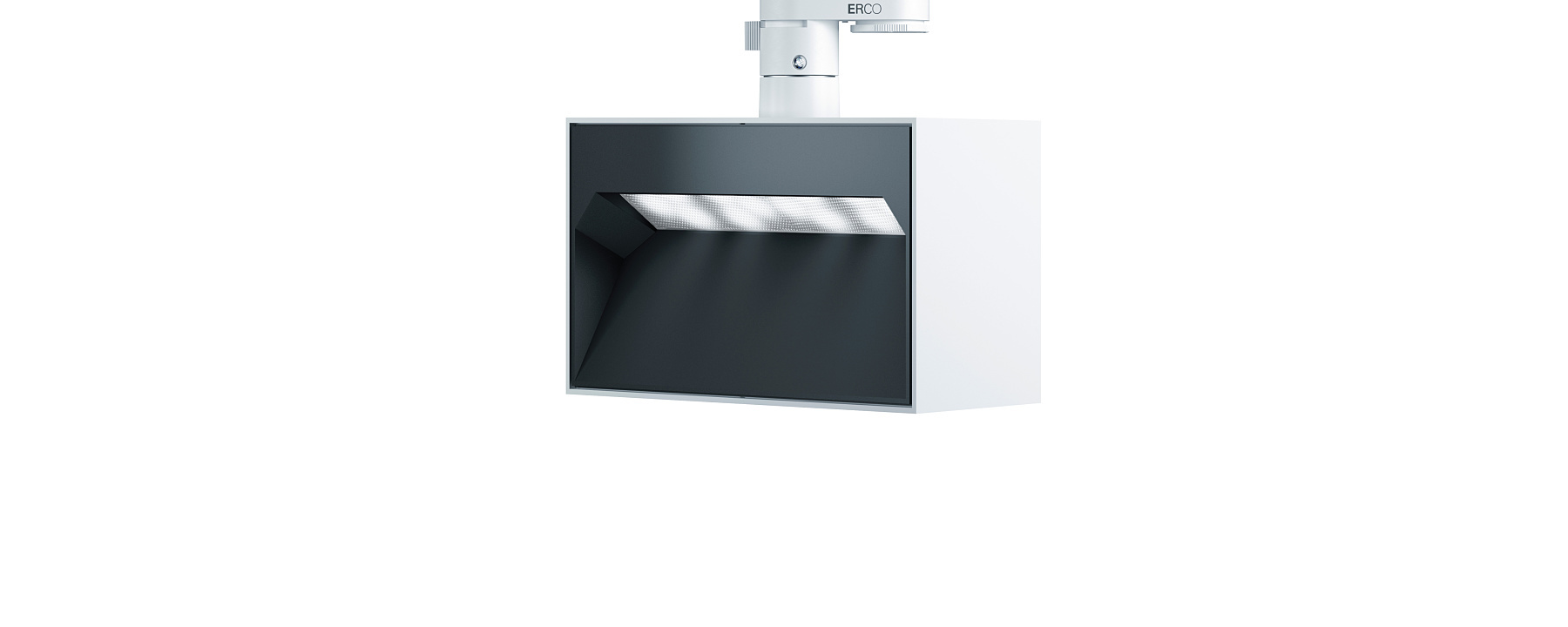 ERCO Pantrac downlight for track, designed for uniform vertical wallwashing.