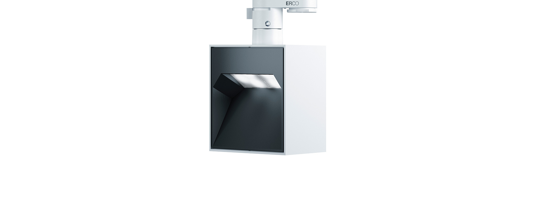 ERCO Pantrac downlight for track lighting, designed for indoor wallwashing.