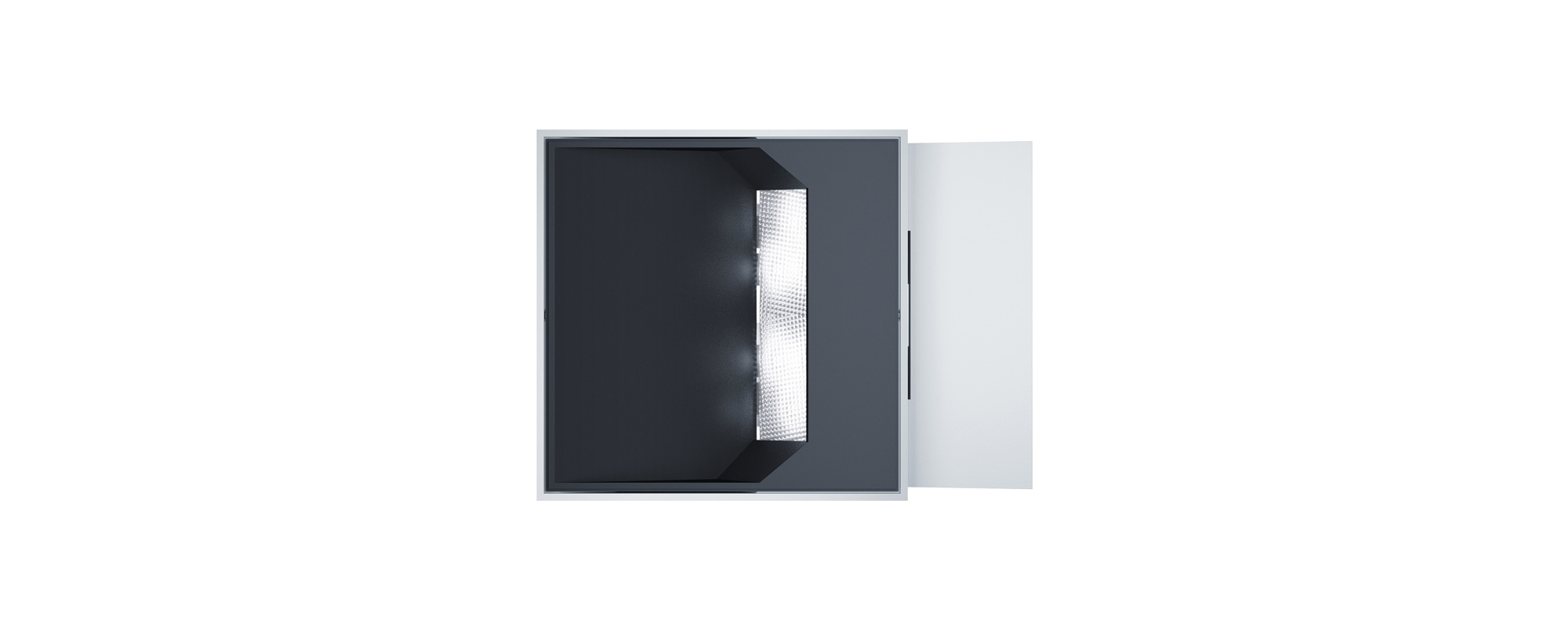 Pantrac wall-mounted luminaire for ceiling washlighting, designed for uniform ceiling illumination.
