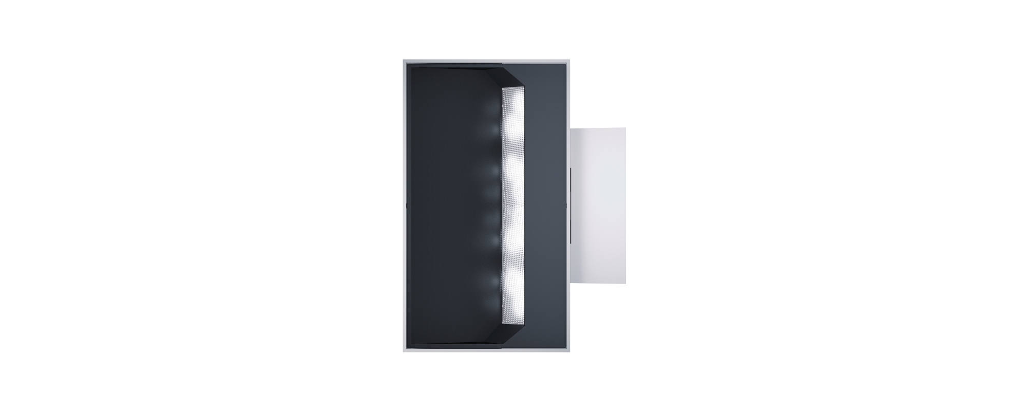 Pantrac wall-mounted luminaire for ceiling washlighting, cubic design for indirect light.