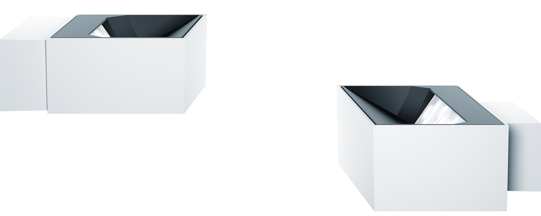 ERCO's Pantrac wall-mounted luminaire for ceiling washlighting, cubic design.