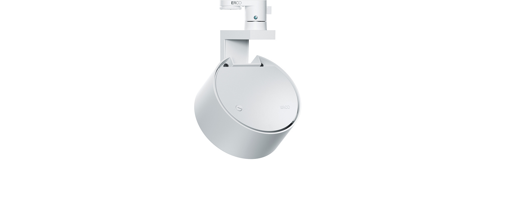 White Parscan spotlight for track by ERCO, an elegant and universal system for museums and shops.