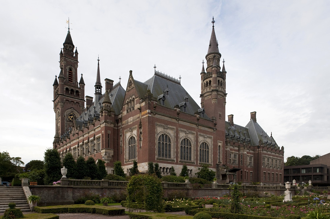 Peace Palace, home to the International Court of Justice in The Hague, featuring new LED lighting.