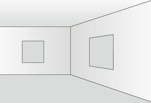 Illustration of a room with lighting effects for visual perception.