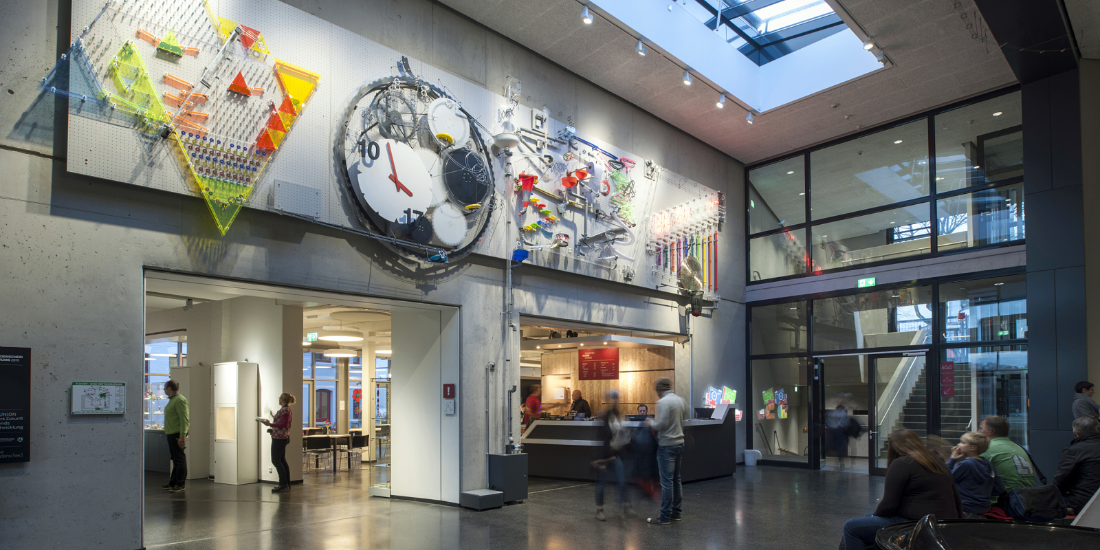 Phänomenta Lüdenscheid science center interior with interactive exhibits and ERCO lighting.