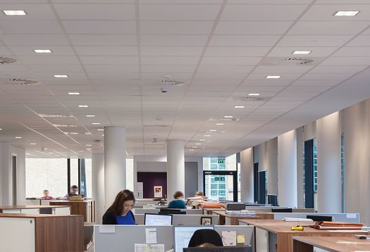 ERCO lighting in Pinsent Masons office, Belfast. Quadra downlights provide glare-free ambient light.