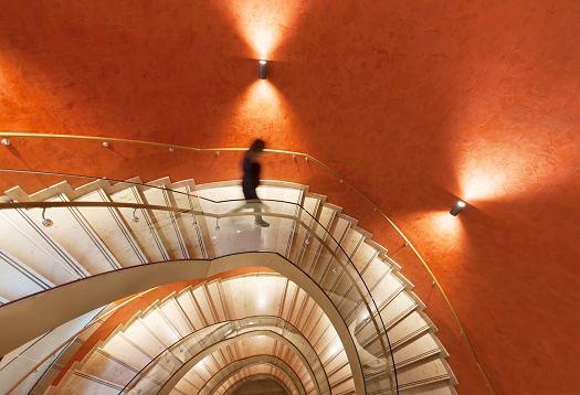 Spiral staircase with ERCO lighting at Pinsent Masons in Belfast.
