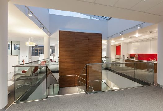Pinsent Masons Belfast office interior featuring ERCO lighting solutions for a modern workspace.