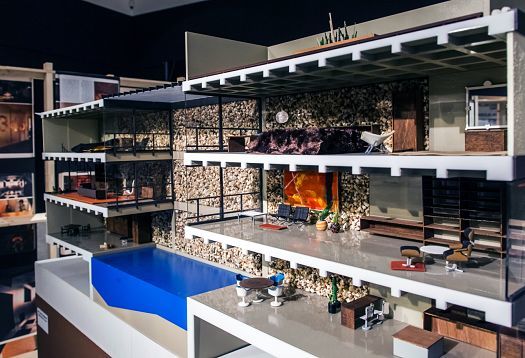 Architectural model at the Playboy Architecture exhibit, illuminated with ERCO lighting.