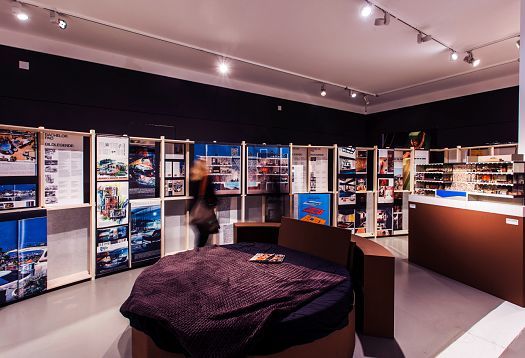 ERCO LED lighting illuminates the Playboy Architecture exhibit at the German Architecture Museum, Frankfurt.