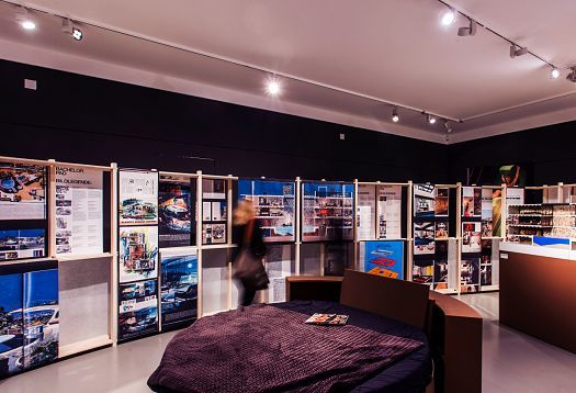 ERCO LED lighting illuminates the Playboy Architecture exhibit at the German Architecture Museum, Frankfurt.