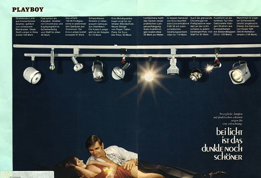 ERCO lighting ad in Playboy, promoting adjustable track lighting for intimate settings.