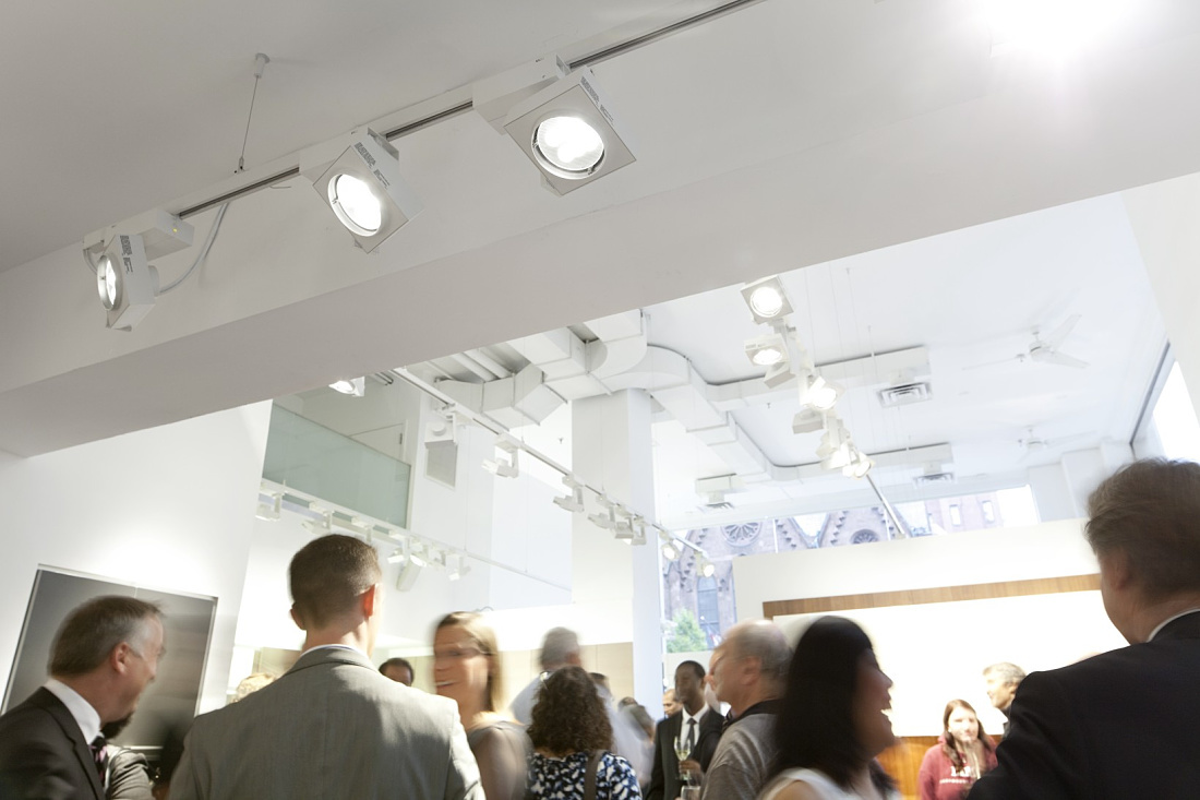 Cantax LED spotlights on ERCO track lighting a Poggenpohl showroom on Park Avenue.