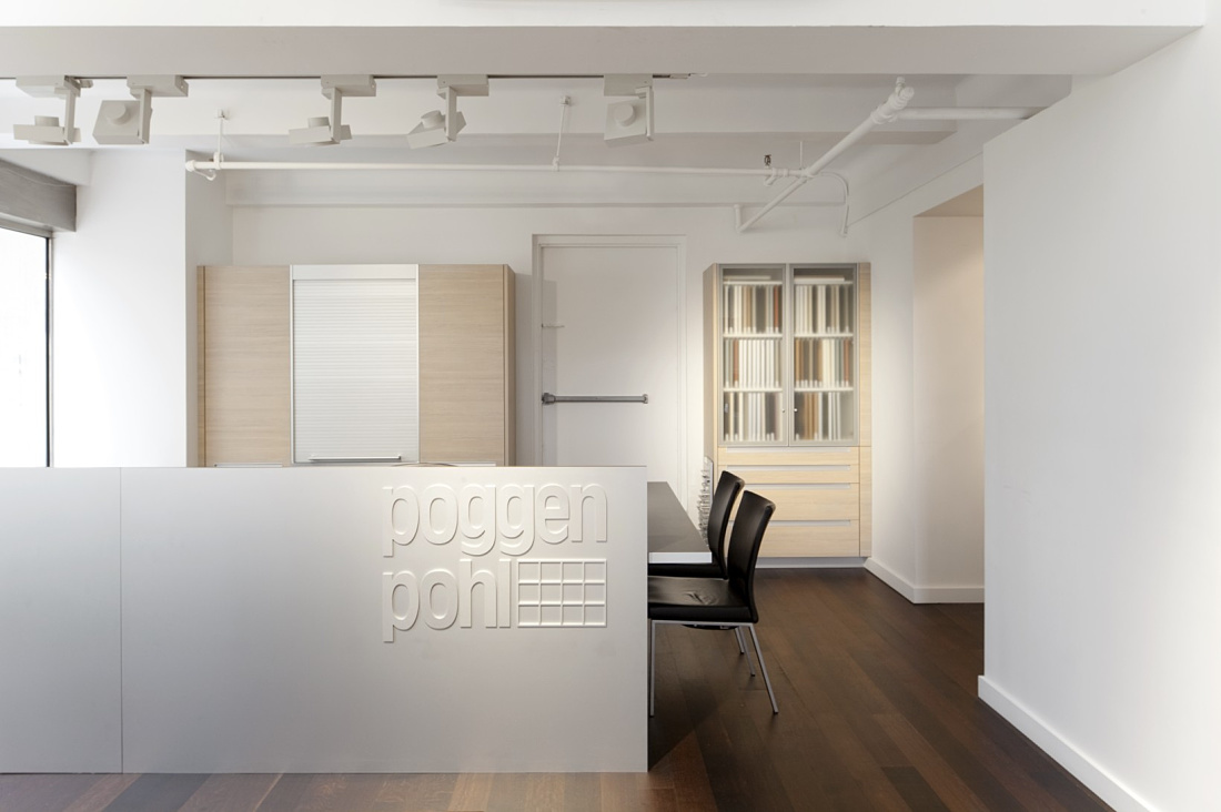 Poggenpohl showroom in New York, featuring ERCO Cantax LED spotlights on track for accent lighting.