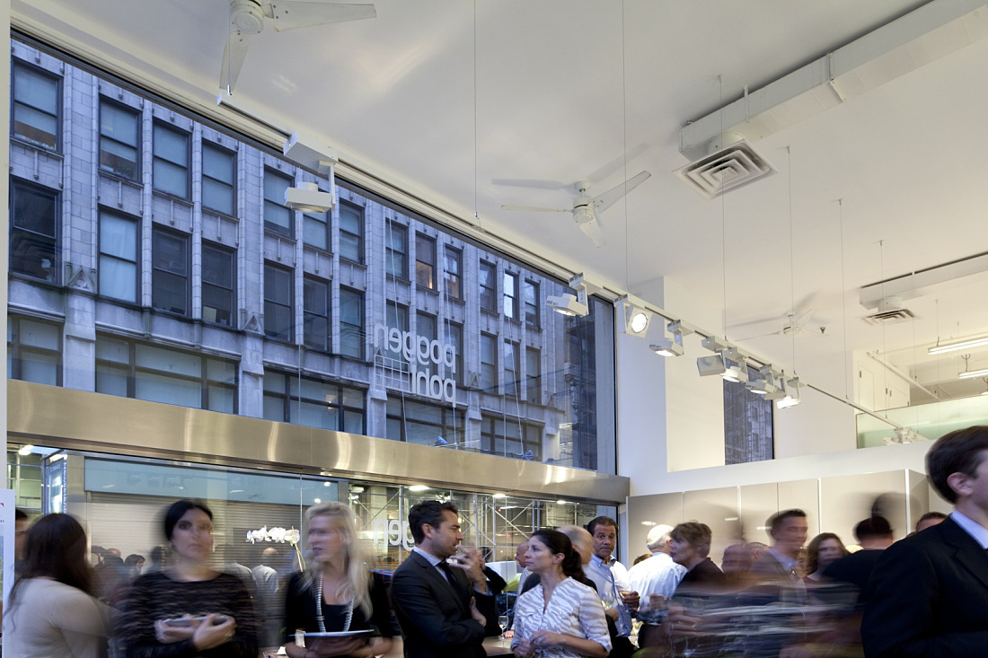 Poggenpohl showroom in New York, featuring Cantax LED spotlights on ERCO track for accent lighting.