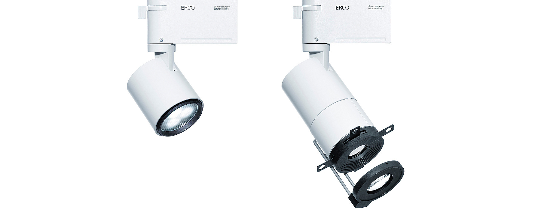 ERCO Pollux spotlight for track lighting, versatile for accent lighting applications.
