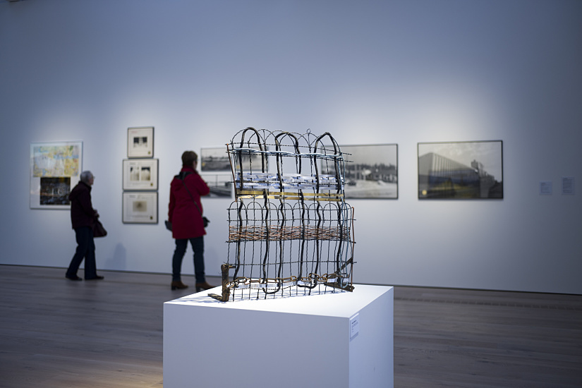 Art exhibit at Polygon Gallery, featuring ERCO LED lighting for flexible display.