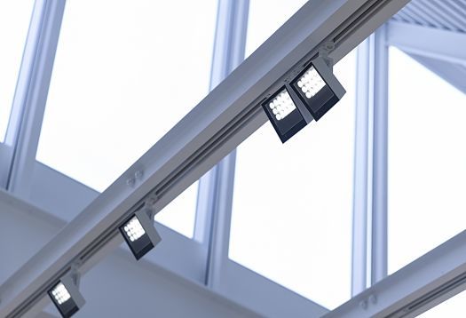 ERCO Light Board LED spotlights on track, providing flexible lighting in the Polygon Gallery.