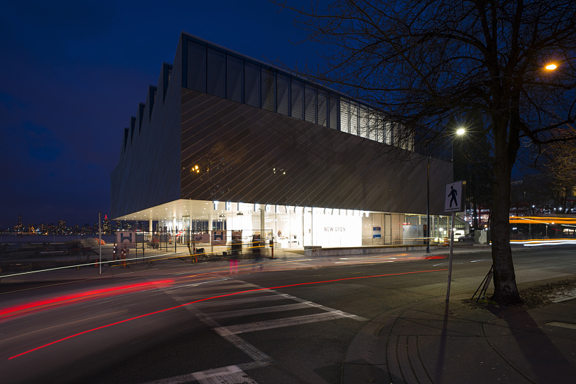 The Polygon Gallery in Vancouver, illuminated by ERCO LEDs, a hub for photography and media arts.