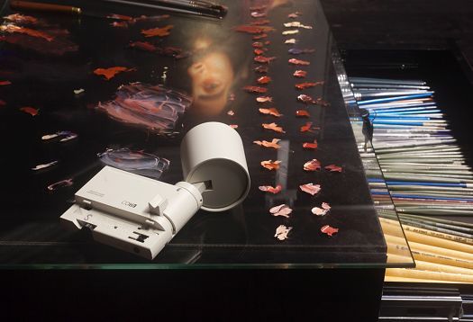 ERCO spotlight in Matthew Penns studio, using light to enhance his portrait art.