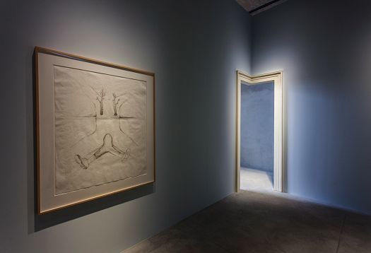 Art exhibit at Fondazione Prada, illuminated by ERCO LED lighting.