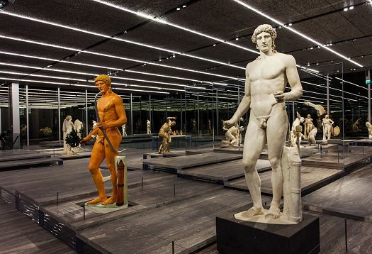 Sculptures illuminated by ERCO LED lighting at the Fondazione Prada Museum, Milan.