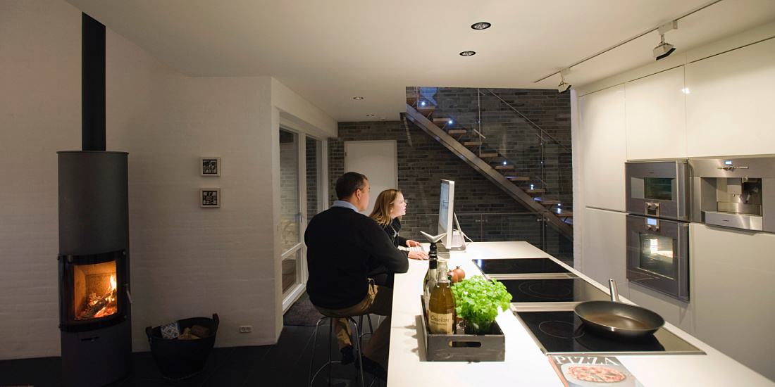 LED orientation luminaires illuminate stairs in a Humlebaek private residence.