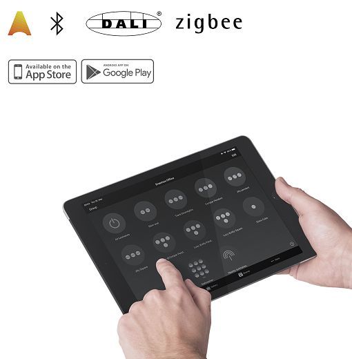 ERCO lighting control on a tablet, managing outdoor projectors and wallwashers.