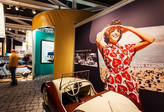PS.Speicher museum exhibit featuring a vintage car and historical backdrop, illuminated by ERCO LED spotlights.