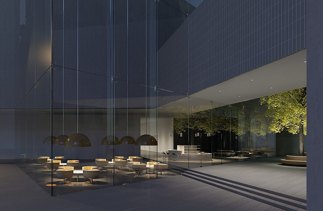 ERCO lighting in a cafe with pendant luminaires, creating private communication areas.