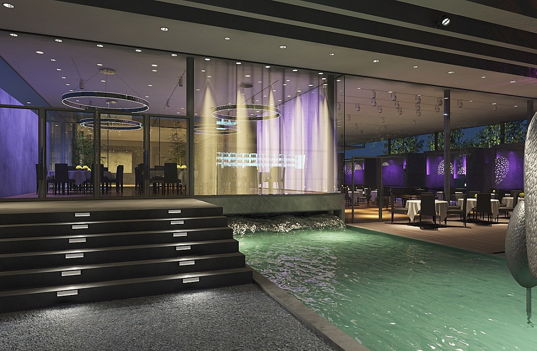 Restaurant with ERCO lighting: Light creates private islands and a pleasant atmosphere for dining guests.