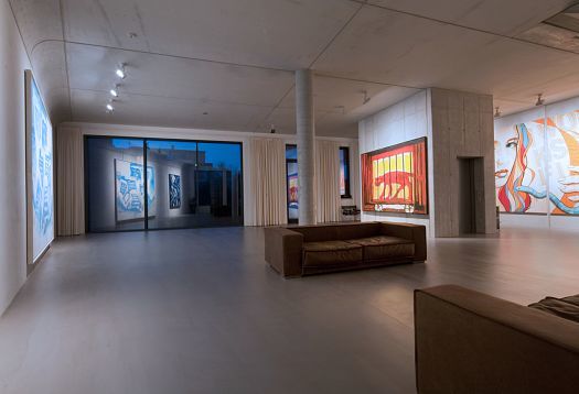 ERCO LED spotlights illuminate art in the Schnabel residence, Berlin. Lighting enhances colors and textures.