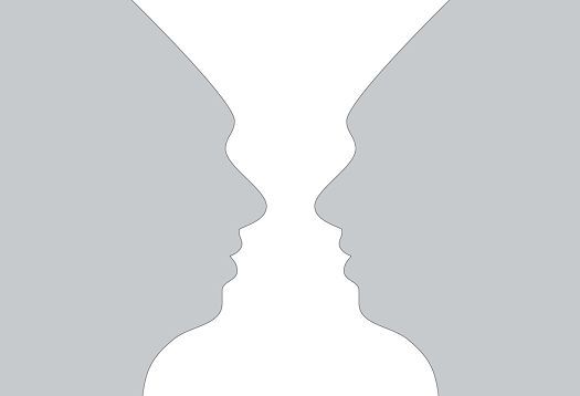 Rubin vase optical illusion, demonstrating the law of closure in shape perception.