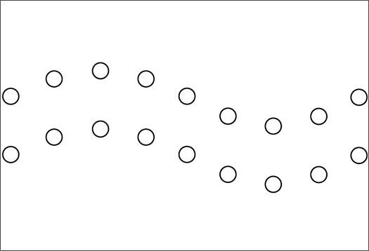 Illustration of the law of equally wide shapes, perceiving circles as parallel lines.