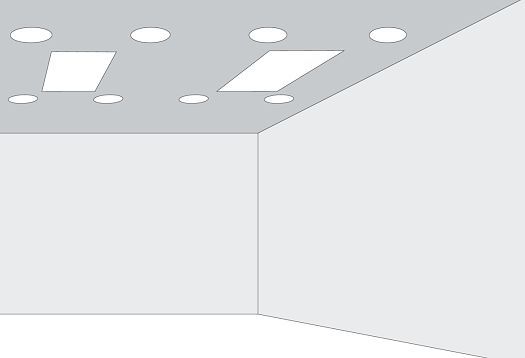 Room with ceiling lights illustrating the law of proximity in shape perception.
