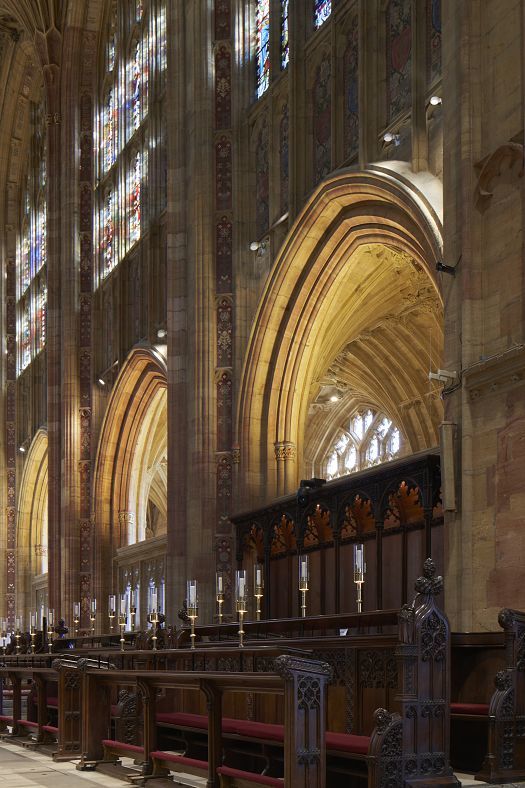 Sherborne Abbey interior featuring ERCO LED lighting, highlighting the architecture.