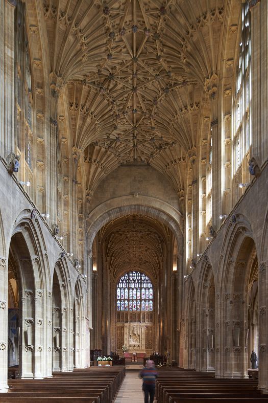Sherborne Abbey interior featuring ERCO LED lighting, highlighting the historic fan-vaulted ceiling.
