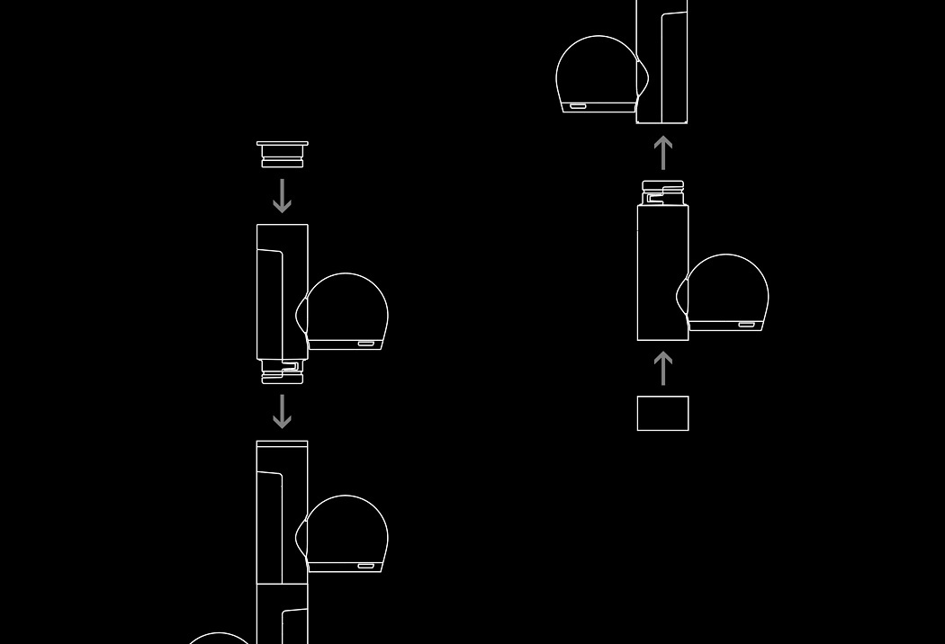 ERCO showcase lighting assembly diagram for flexible light direction adjustment.