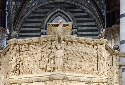 Detailed view of Siena Cathedrals marble floor, illuminated by ERCO Stella spotlights.