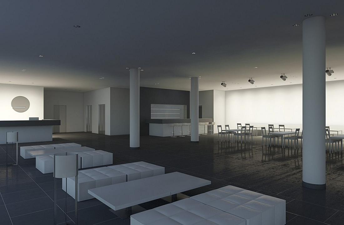 Hotel lobby featuring ERCO lighting: wallwashers, directional luminaires, and decorative effects create ambiance and orientation.