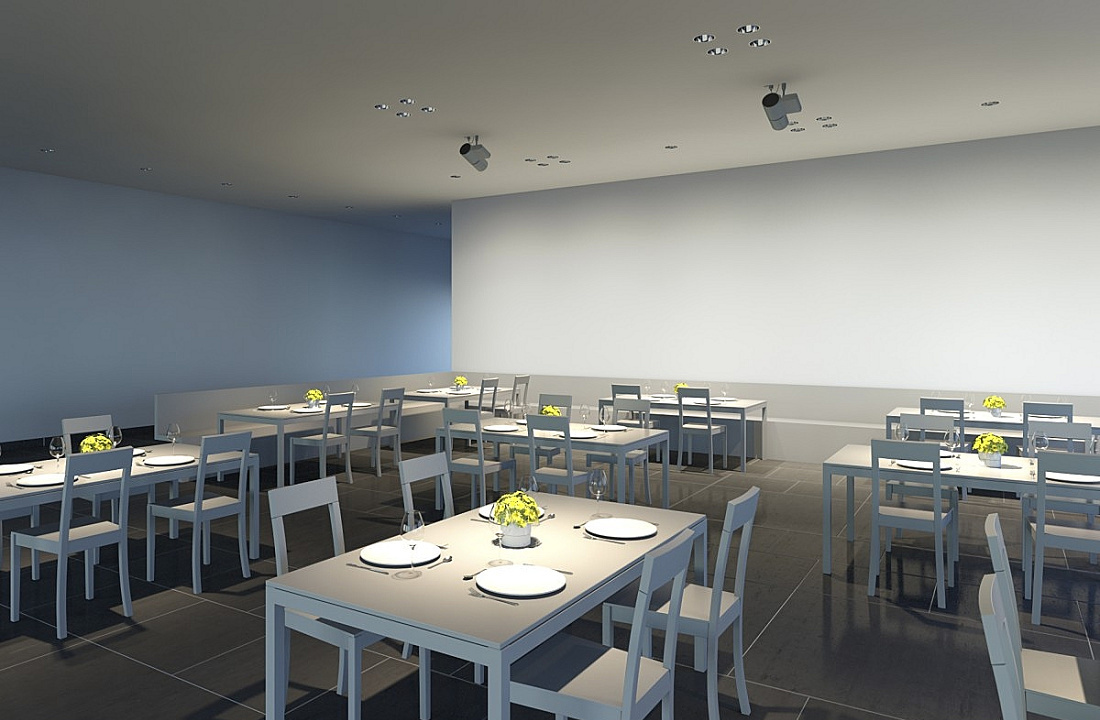 Restaurant lighting featuring ERCO spotlights for accent and ambiance.