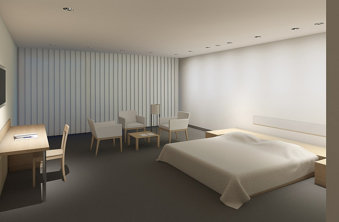 Hotel room featuring ERCO lighting: Accent lights and wallwashers create a pleasant ambiance.