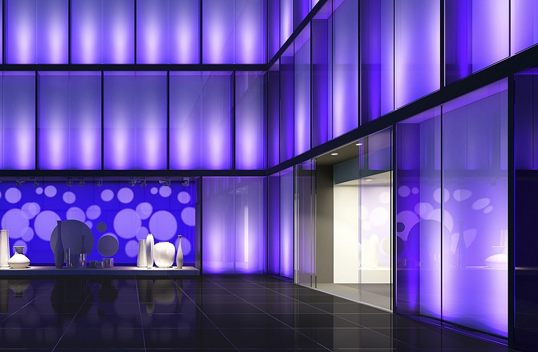 ERCO lighting design for a shop window with dynamic, colorful light accents.