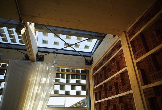 ERCO Parscan spotlight illuminating sustainable architecture in Solar Decathlon Europe 21/22 prototype.