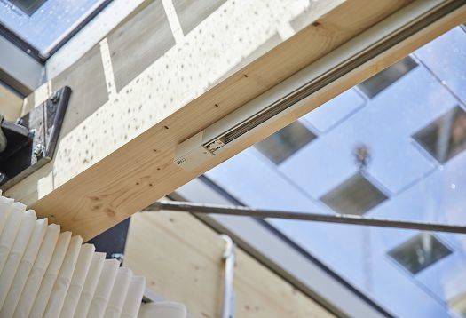 ERCO track light with spotlight in sustainable architecture for Solar Decathlon.