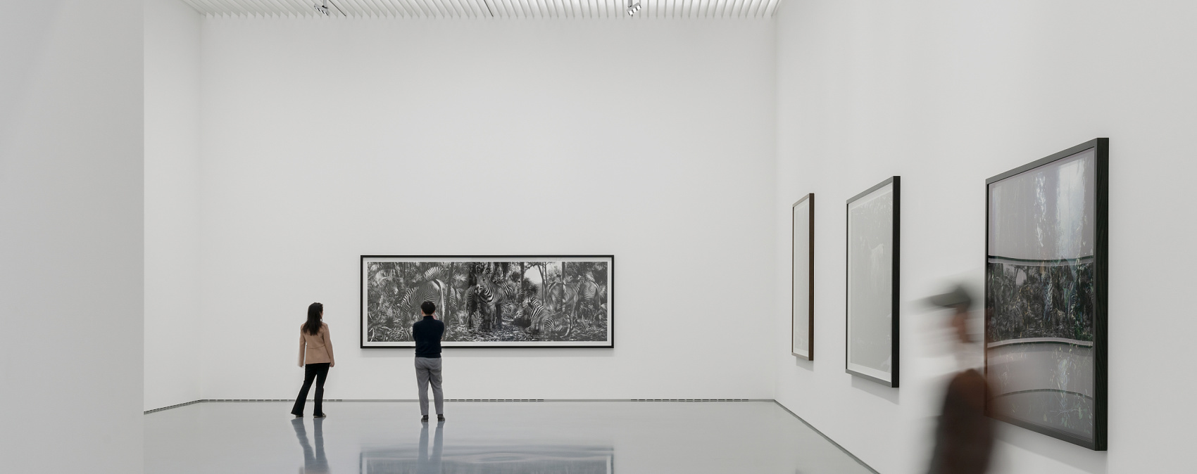 ERCO LED lighting at Space Z, Beijing: Art exhibition featuring Stella spotlights and wallwashers for optimal display.